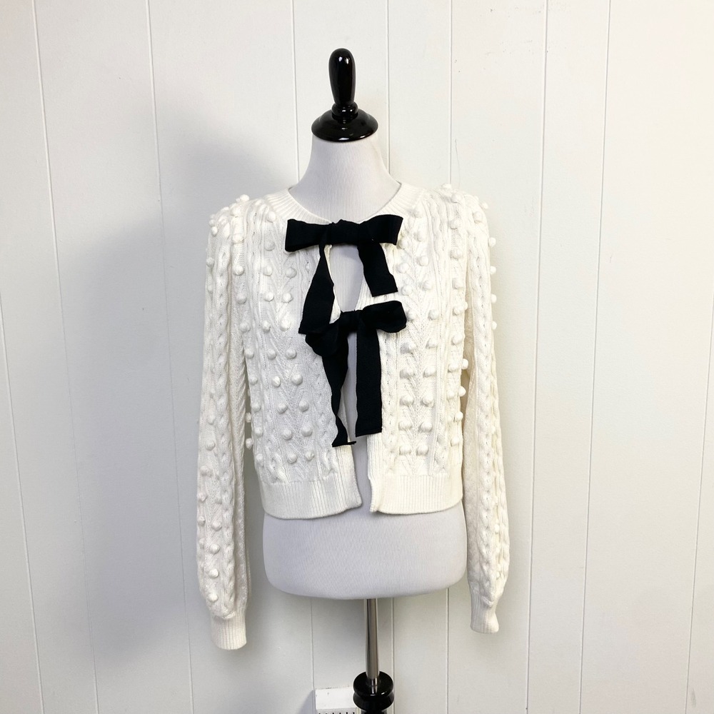 A Loves A Cream Cable Knit Pom Pom Bow Front Cardigan Sweater Size M/ L?